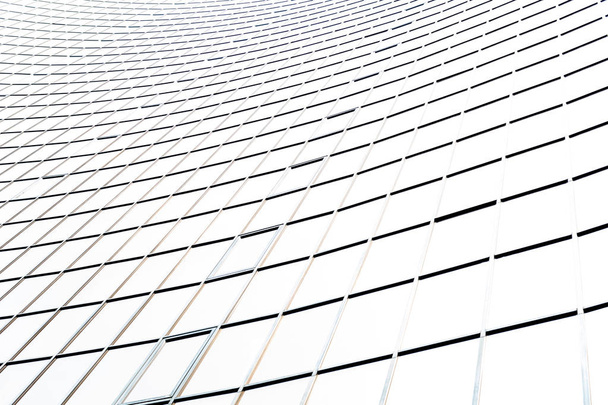 Superfície de vidro de arranha-céus vista no distrito de centros de negócios com reflexão sobre ele, preto e branco
 - Foto, Imagem