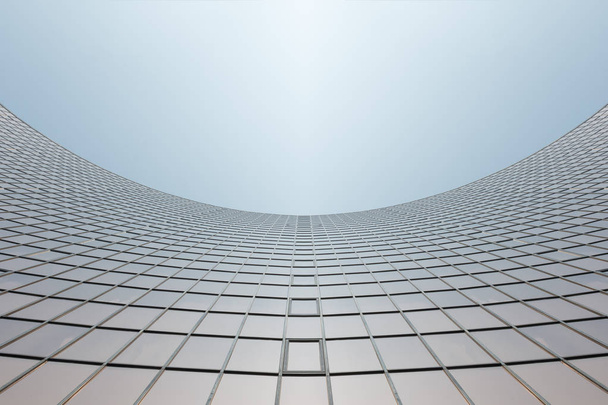 Superfície de vidro de arranha-céus vista no distrito de centros de negócios com reflexão sobre ele, preto e branco
 - Foto, Imagem