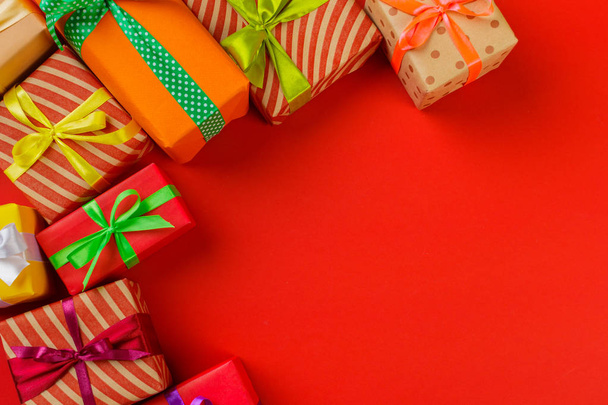 close up of gift boxes on colorful background - Photo, Image
