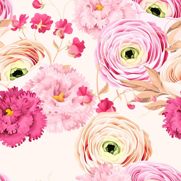 Seamless pattern with eustoma and ranunculus - Vecteur, image