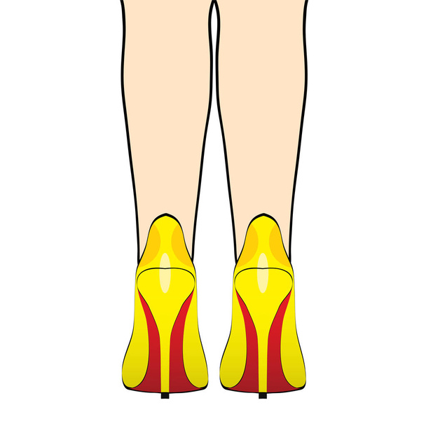 Jalat naisen keltainen kengät korkokengät pop art sarjakuva tyyli muoti vektori
 - Vektori, kuva