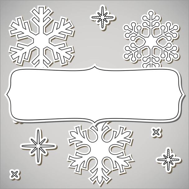 Empty paper cut frame with snowflakes over grey background for your Christmas text. - Вектор,изображение