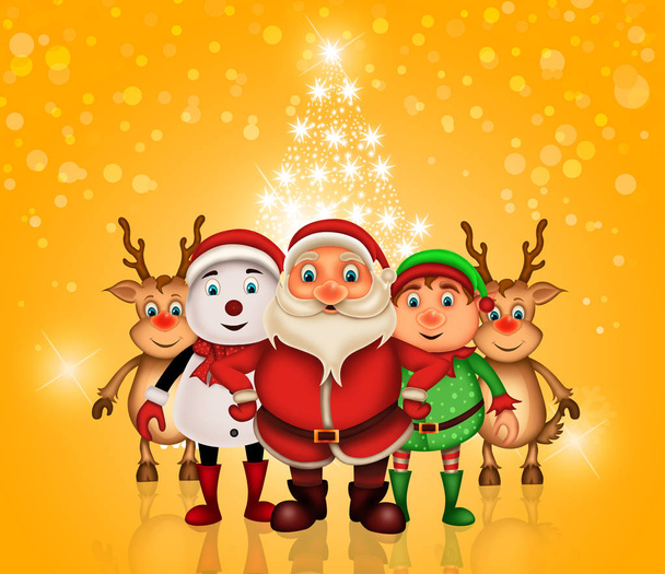  Feliz Natal feliz Natal, santa com renderizador alegre, Papai Noel e Elvis na cena de neve de Natal
 - Foto, Imagem