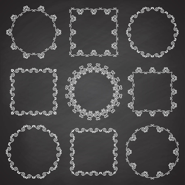 Collection of ornamental frames. Hand drawn circle and square frames - Vector, Image