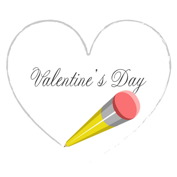 Карандаш рисует форму сердца. День святого Валентина
 - Вектор,изображение