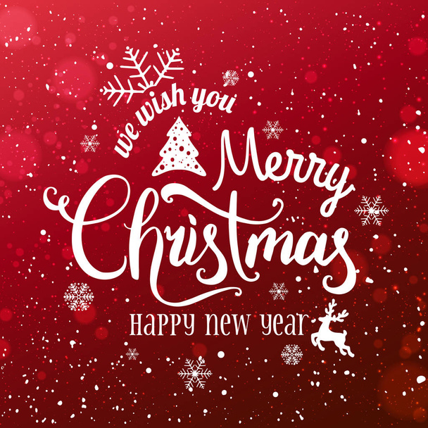Natale e Capodanno Tipografico su sfondo natalizio innevato con fiocchi di neve, luce, stelle. Buon Natale a tutti. Vettore
 - Vettoriali, immagini