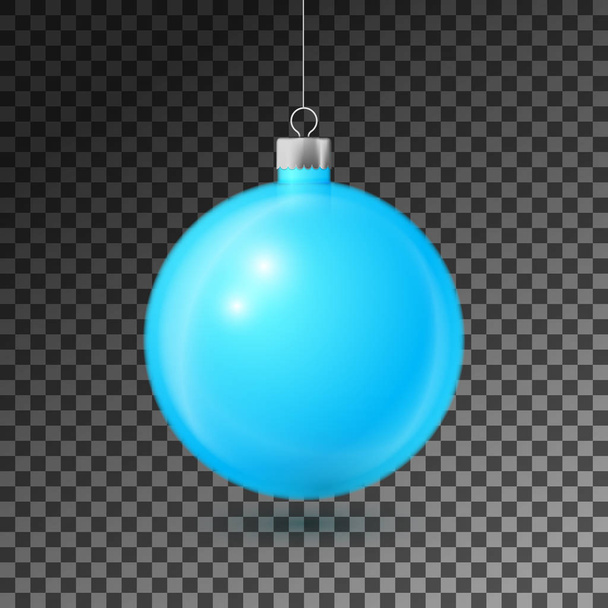 Realistic Aqua Christmas ball with silver ribbon, isolated on transparent background. Merry Christmas greeting card. Vector illustration - Vettoriali, immagini