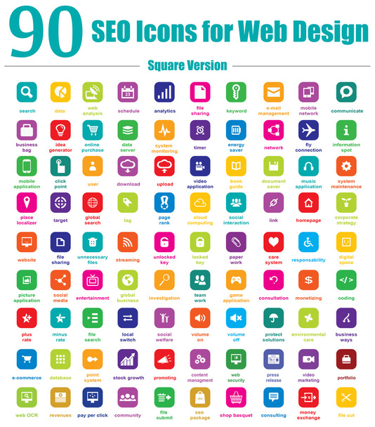 90 SEO kuvakkeet Web Design - Square Version
 - Vektori, kuva