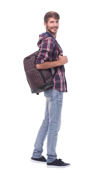 in full growth. handsome male student with a bag. - 写真・画像