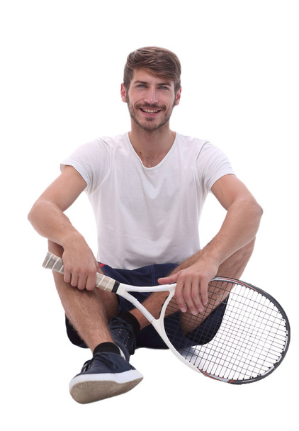 sporty young man with tennis racket. - Zdjęcie, obraz