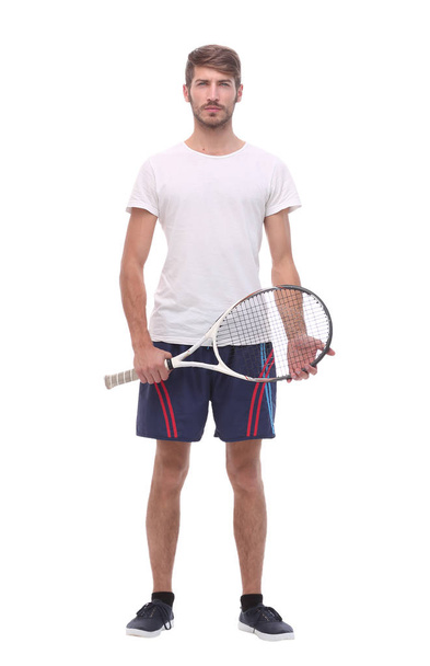in full growth. a young man with a tennis racket - Φωτογραφία, εικόνα