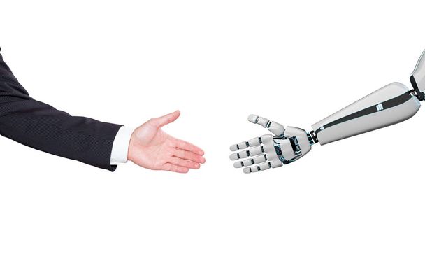 A robot and a businessman reach out to each other. - Fotoğraf, Görsel