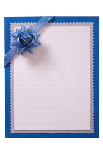 Invitation invite card blue bow vertical flat isolated - Photo, Image