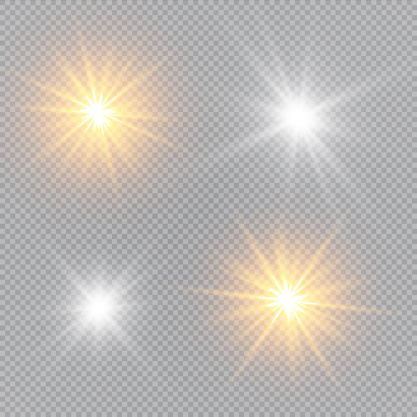 Vektorillustration abstrakter Flare Light Strahlen. Ein Satz Sterne, Licht und Ausstrahlung, Strahlen und Helligkeit. - Vektor, Bild