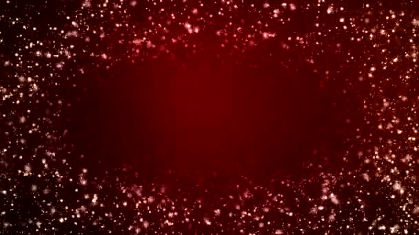 Video animación de Navidad luz dorada brillo partículas bokeh sobre fondo rojo - concepto de vacaciones
 - Metraje, vídeo