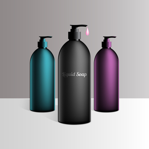 Bottiglia di plastica della pompa dell'erogatore del sapone liquido, della schiuma o del gel. Vettore
 - Vettoriali, immagini