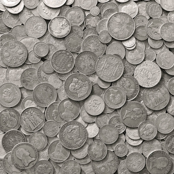 Ancient silver coins in a background photo. - Photo, Image