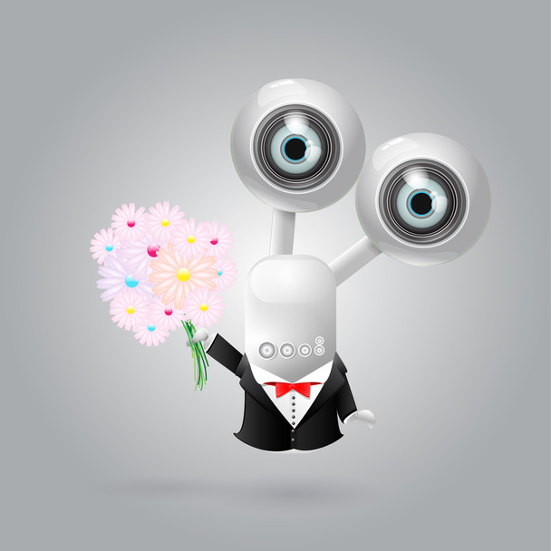 ベクターの花を持つロボット - ベクター画像