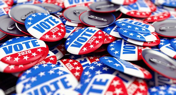 szavazás választási jelvény gomb 2020 háttér, szavazás USA 2020, 3D illusztráció, 3D renderelés - Fotó, kép