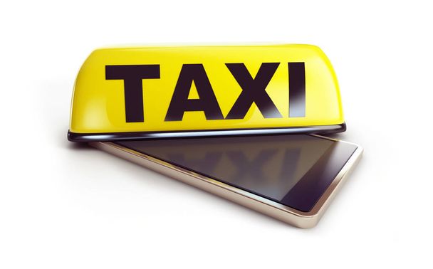 smartphone taxi egy fehér háttér 3D-s illusztráció, 3d-leképezés - Fotó, kép