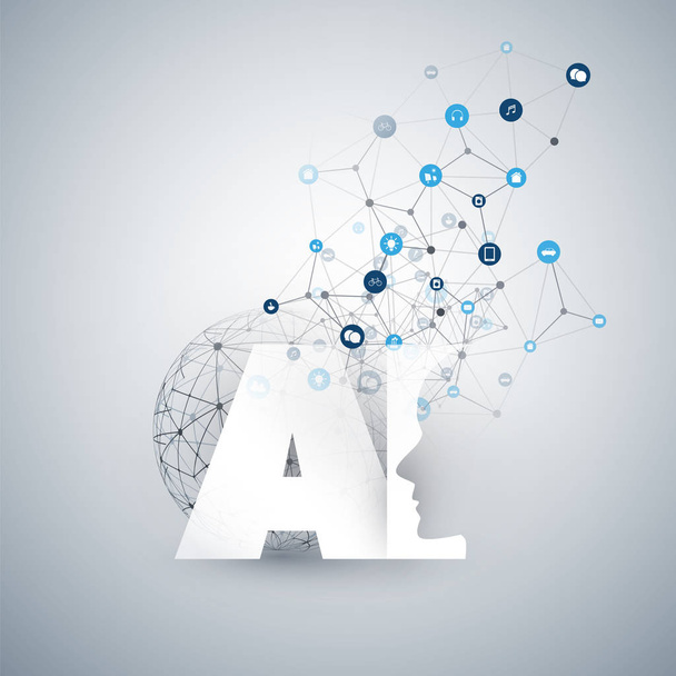 Искусственный интеллект, Интернет вещей и дизайн концепции смарт-технологий с логотипом ИИ и иконками
 - Вектор,изображение
