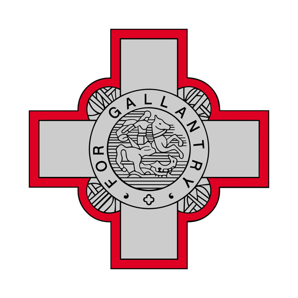Jele a brit György kereszt. Málta jelző szimbólum. Elszigetelt szimbólum fehér háttérrel. Szélű piros szegéllyel ezüst jele. Absztrakt vektor illusztráció - Vektor, kép