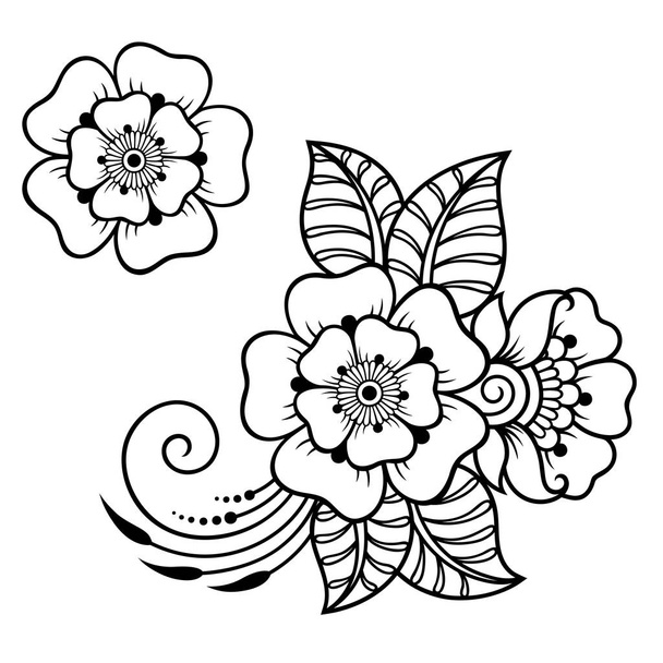 Set of Mehndi flower pattern for Henna drawing and tattoo. Decoration in ethnic oriental, Indian style. - Διάνυσμα, εικόνα
