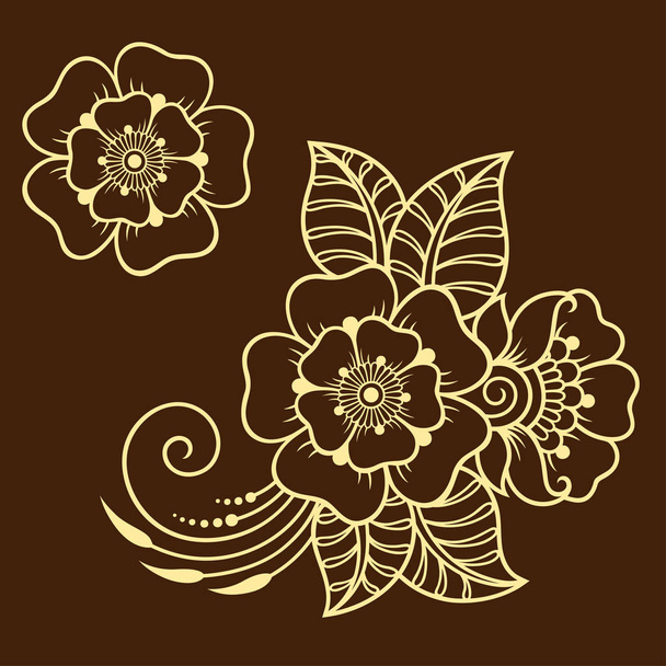 Set of Mehndi flower pattern for Henna drawing and tattoo. Decoration in ethnic oriental, Indian style. - Διάνυσμα, εικόνα