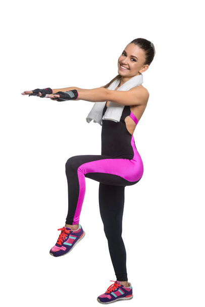 Happy woman doing stretching exercises - Φωτογραφία, εικόνα