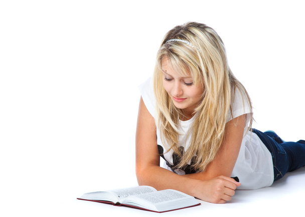 Girl is reading book - Фото, зображення