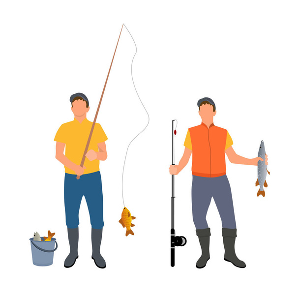 People Catching Fish Together Vector Illustration - Vetor, Imagem