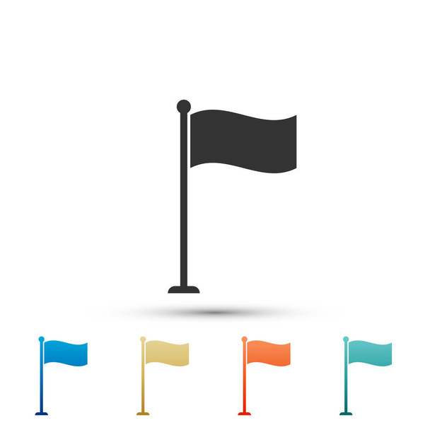 Zászló ikonra elszigetelt fehér background. Helyét jelző szimbólum. Színes ikonok beállítása lencsetag. Lapos kivitel. Vektoros illusztráció - Vektor, kép