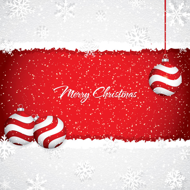 Diseño rojo de Navidad con bolas rojas sobre fondo nevado, ilustración vectorial
 - Vector, Imagen