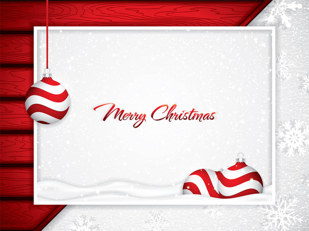 Κόκκινη Χριστουγεννιάτικη διακόσμηση με κόκκινες μπάλες σε χιονισμένο φόντο, εικονογράφηση διάνυσμα - Διάνυσμα, εικόνα