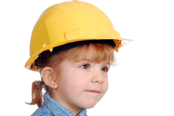 Little girl builder with yellow helmet p - Zdjęcie, obraz