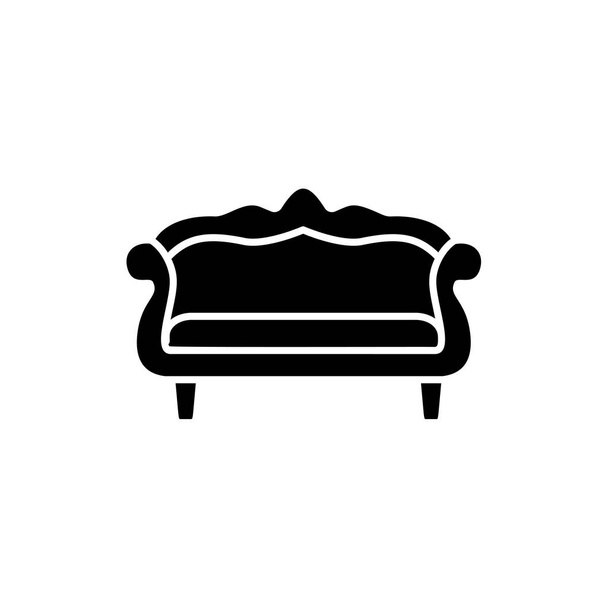 Ilustração do vetor preto & branco do sofá do camelback. Ícone plano de settee. Vintage casa & mobiliário de escritório. Objeto isolado sobre fundo branco
 - Vetor, Imagem