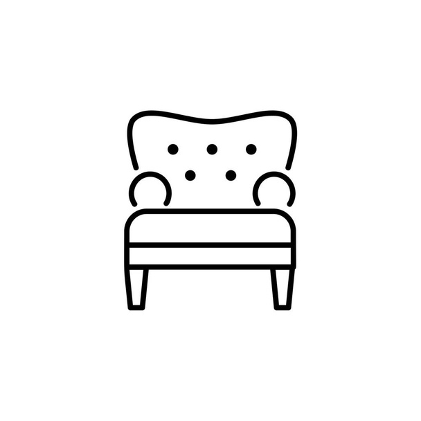 Černé & bílé vektorové ilustrace pohodlné Chocholaté křeslo. Ikona čáry sedadla židle arm. Čalounění nábytku pro obývací pokoje & ložnici. Izolovaný objekt na bílém pozadí  - Vektor, obrázek