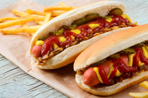 Yummy hot dogs with ketchup - 写真・画像