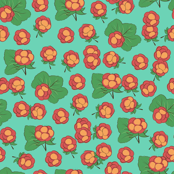 Cloudberry. Background wallpaper. Drawing on a blue background. Seamless. Sketch - Vector, Imagen