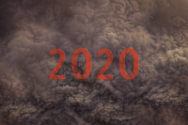 2020 r. nowy rok jak globalne ocieplenie koncepcji poprzez niebezpieczne burzy piaskowej. - Zdjęcie, obraz