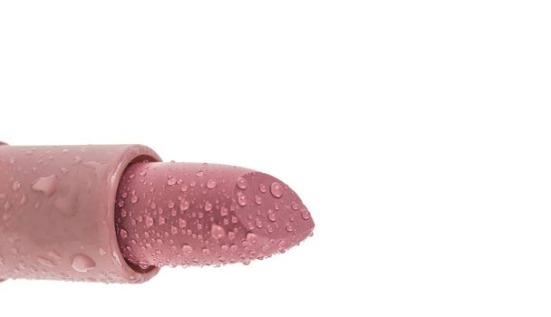 wet with drops nude tube of lipstick isolated on white background - Foto, immagini