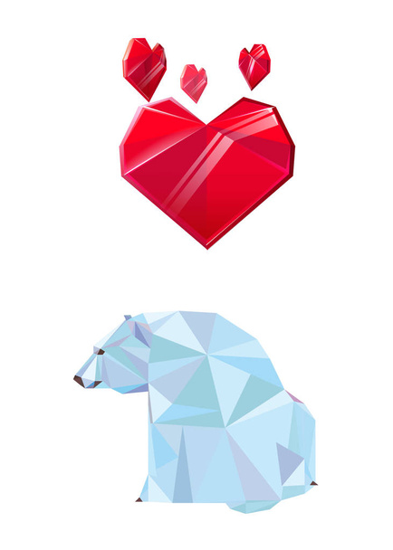 Abstract polygonal geometric polar bear. Triangle low poly bear in love. Nature, animal, wildlife theme for design card, invitation, banner, poster, book, album. Vector - Vector, Image