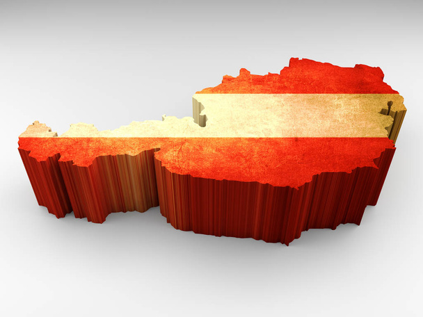 Austria textured 3d map with an austrian flag on a white background - Photo, Image