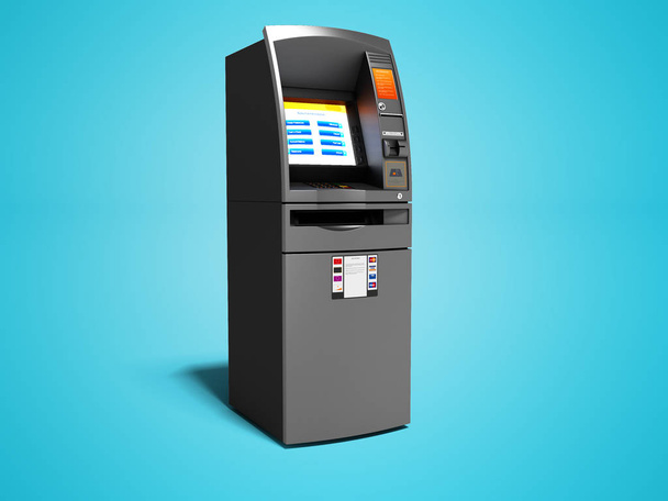 Сучасний банкомат включений для електронного грошового переказу 3d рендерингу на синьому фоні з тіні
 - Фото, зображення