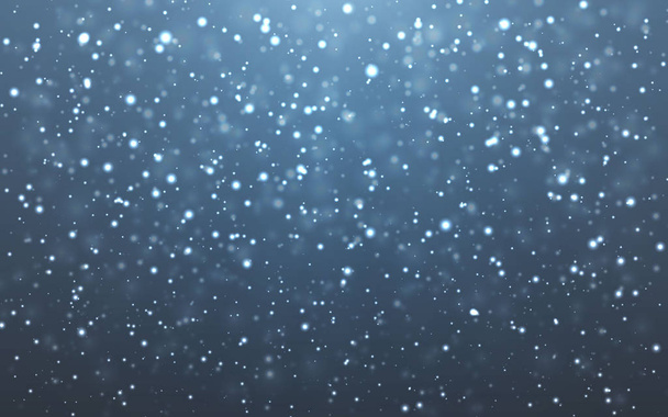 Nieve de Navidad. Copos de nieve cayendo sobre fondo azul. Nevadas. Ilustración vectorial. - Vector, imagen