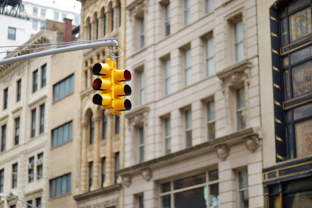 New York city traffic lights with skyscrapers on background - Zdjęcie, obraz