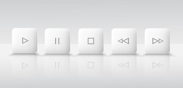 Five white media player buttons - Vector, Image