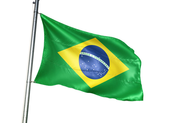 Brazilië Braziliaanse vlag wapperend geïsoleerd op een witte achtergrond realistische 3d illustratie  - Foto, afbeelding