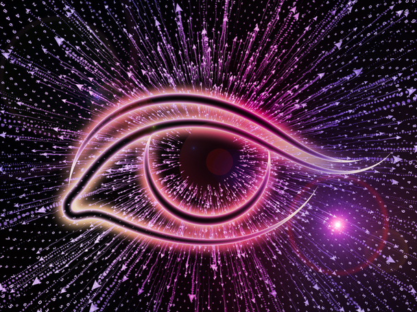 Série Eye of Knowledge. Arranjo de ícone do olho e seta estourou sobre o tema da ciência, educação e tecnologia moderna
 - Foto, Imagem
