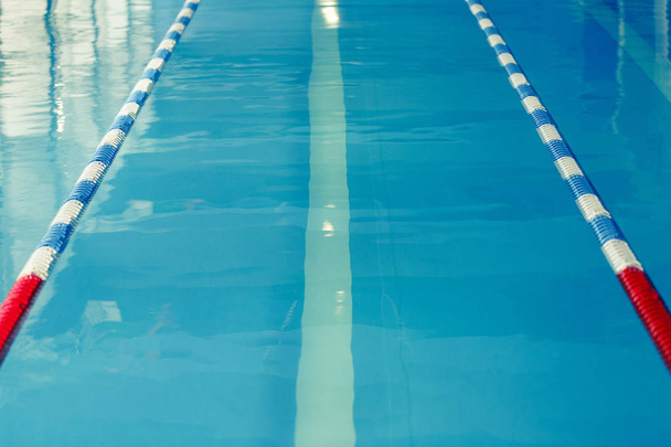 Photo from top of swimming pool with blue and white, red dividers - Photo, Image